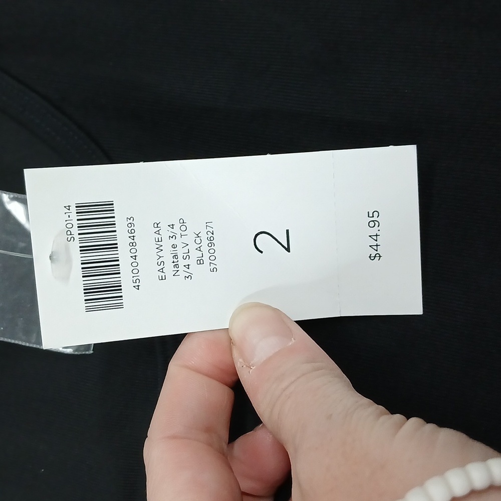 Chicos Easywear Natalie3/4 Sleeve Size 2 US M Black Slinky Knit Nwt - Picture 3 of 6